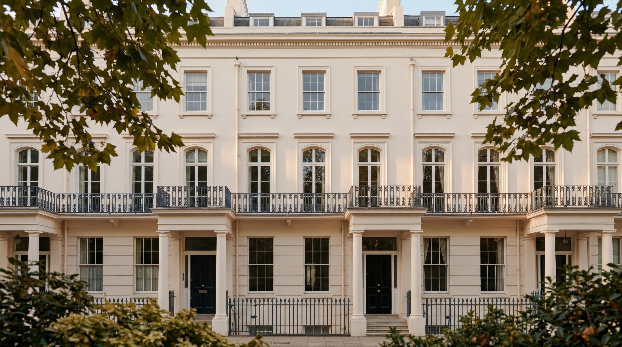 The southern terrace of Eaton Square — a Cubitt-period Belgravia townhouse facade, the house's reference property.