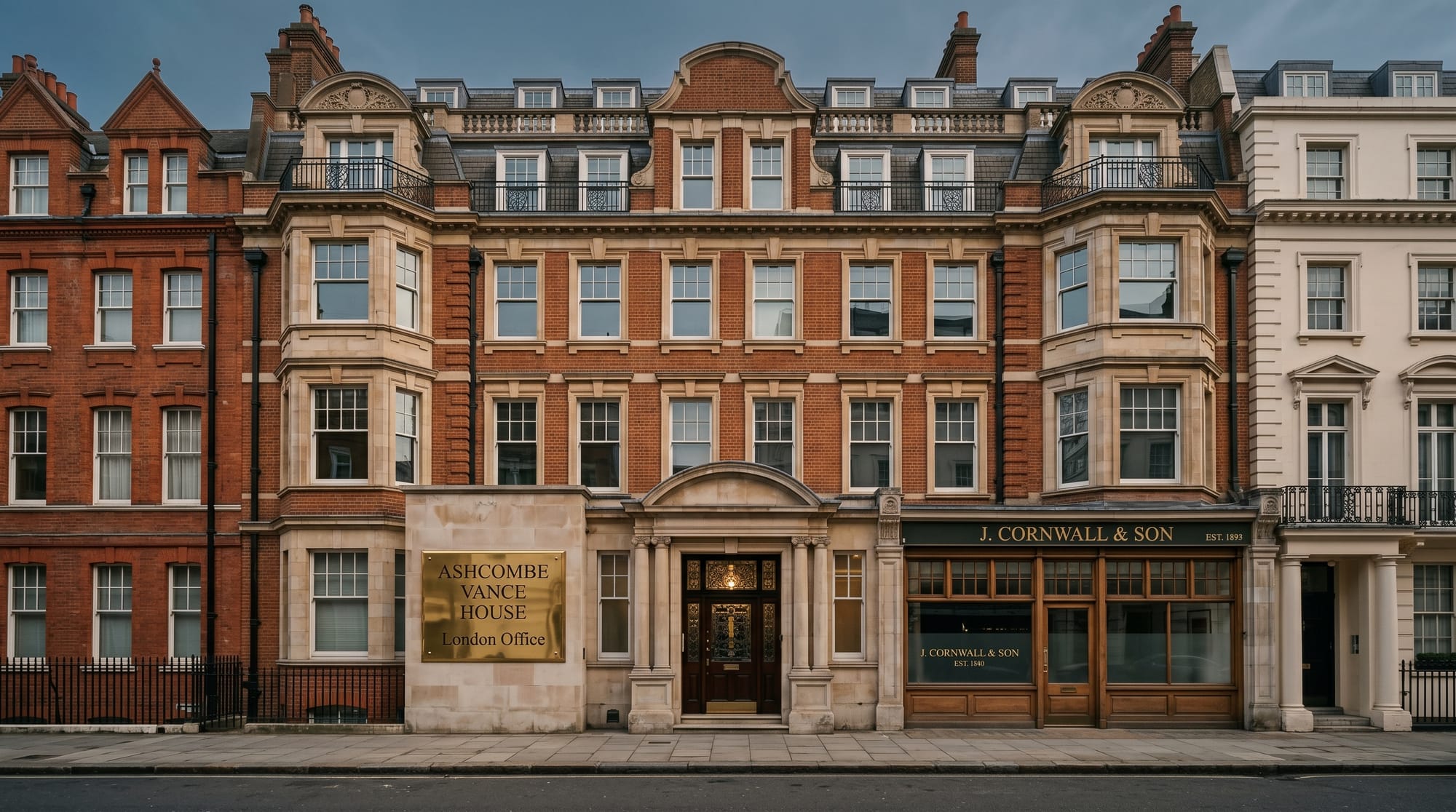 The Mount Street office, Mayfair — the house's London rooms, establishing exterior.