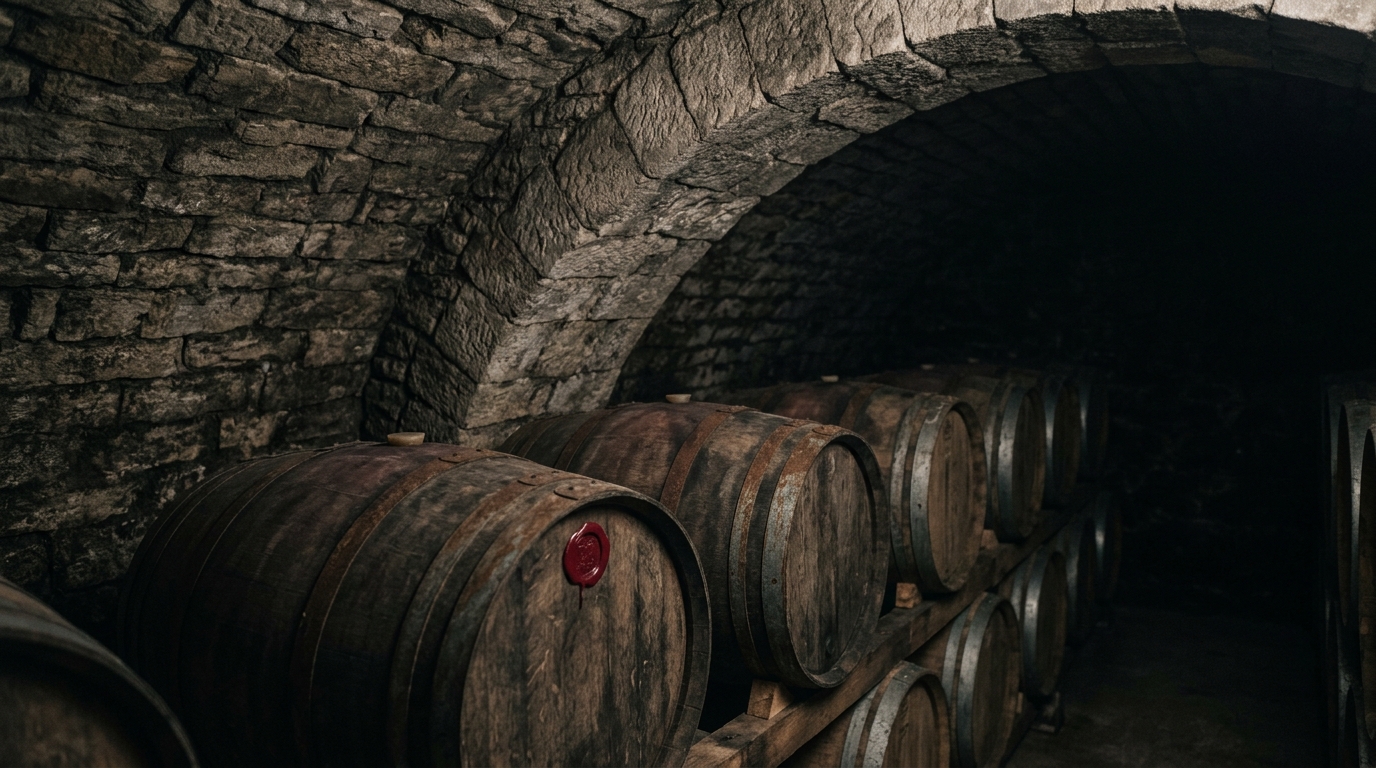 MERIDIAN wine cellar — stone arch, aged collection