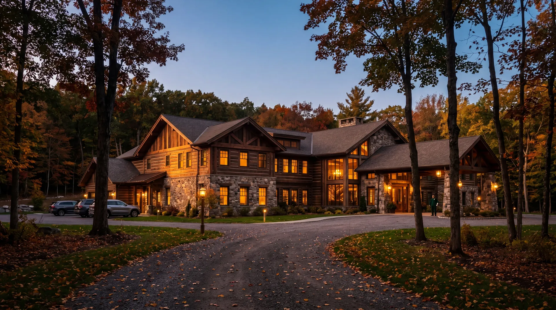 The Swiftwater lodge at golden hour